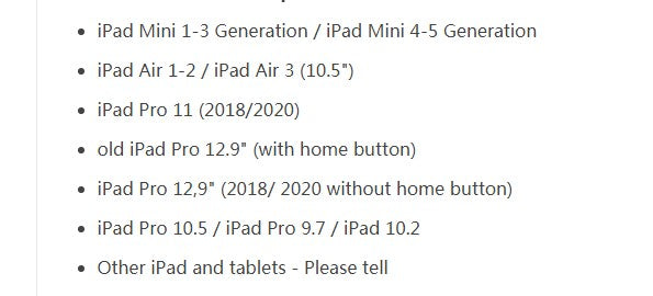 iPad size chart