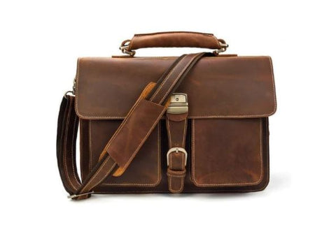 Brown Leather messenger Bag Satchel 