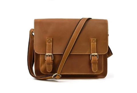 A stylish brown leather messenger bag 