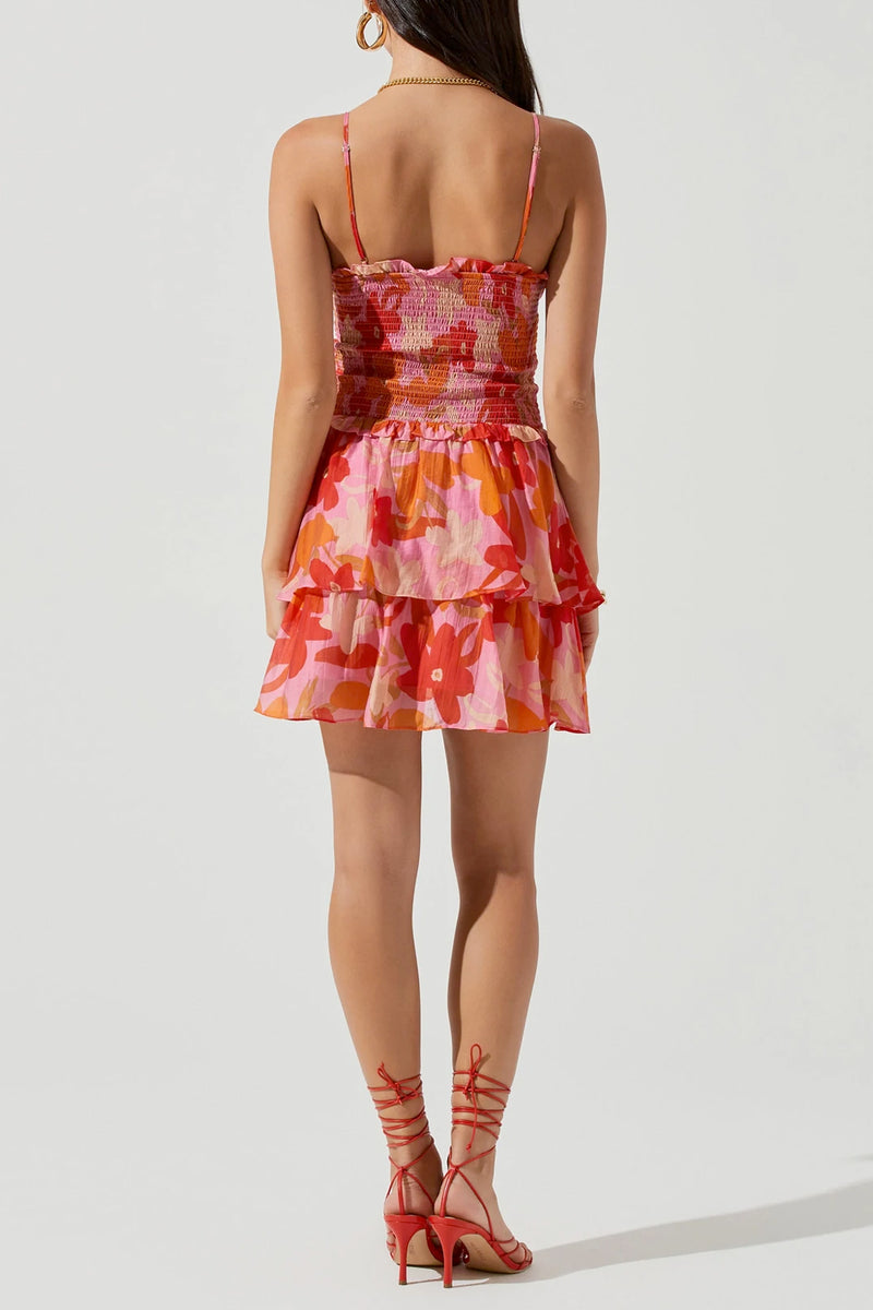 Blossom Floral Tiered Ruffle Smocked Mini Dress