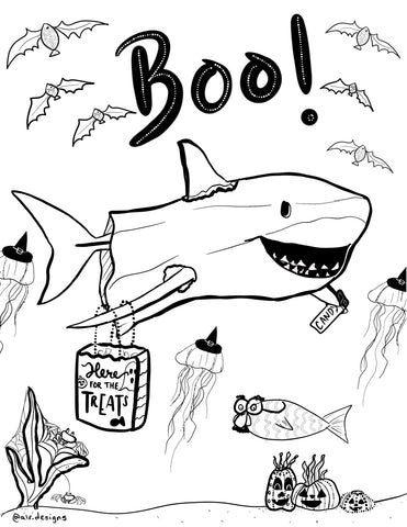 halloween shark coloring page