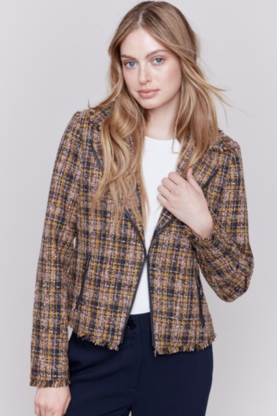 BEAUTIFUL MULTI THREAD CHECKED TWEED BUTTON DOWN JACKET