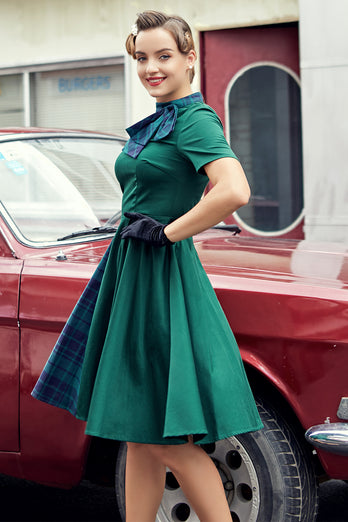 ZAPAKA Vintage kjole grøn Plain A-linje gynge Rockabilly Fest Kjole – ZAPAKA DA