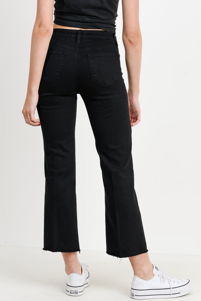 Kick Flare Raw Edge High Rise Denim Jeans In Black By LTJ – Shop at Goldie's