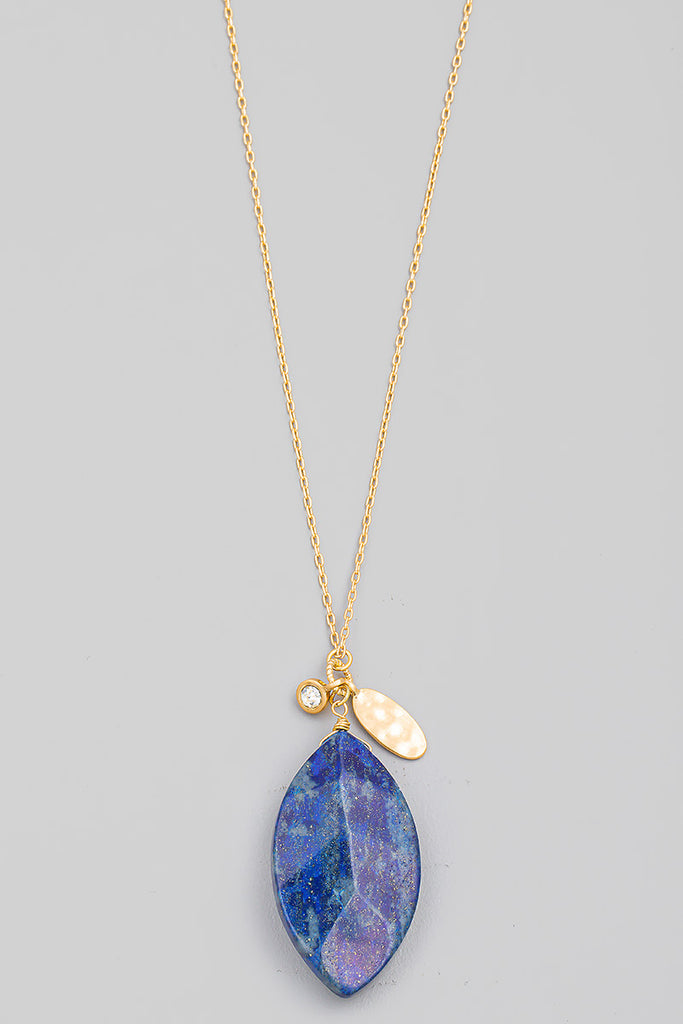 Natural Stone Oval Pendant In Lapis Blue