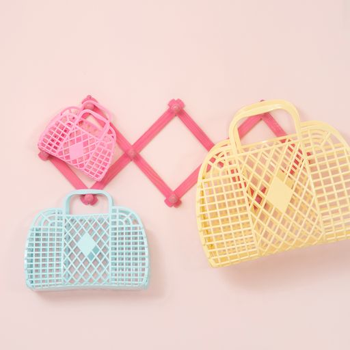 Sun Jellies- Retro Basket Jelly Bag-Small, Pink Happy Monkey Baby and Kids