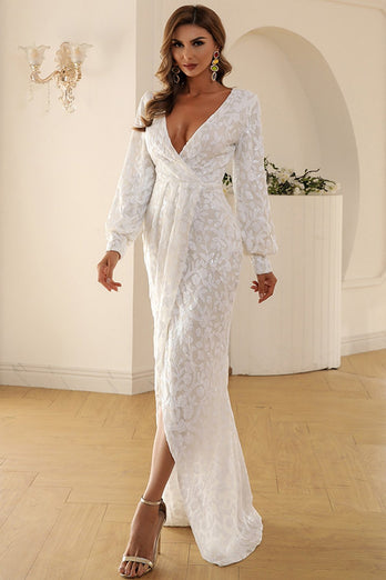 Biała sukienka z koronki Maxi Boho z dekoltem w serek