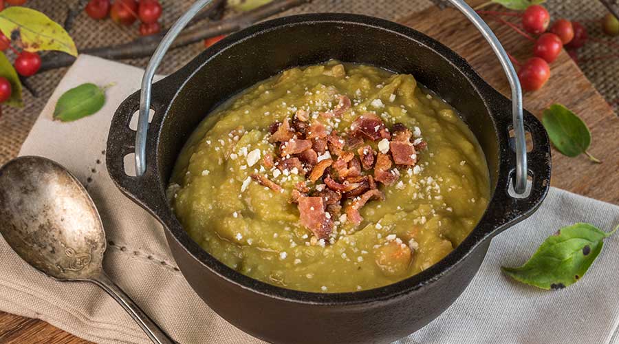 Photo: Split pea soup in a crock.