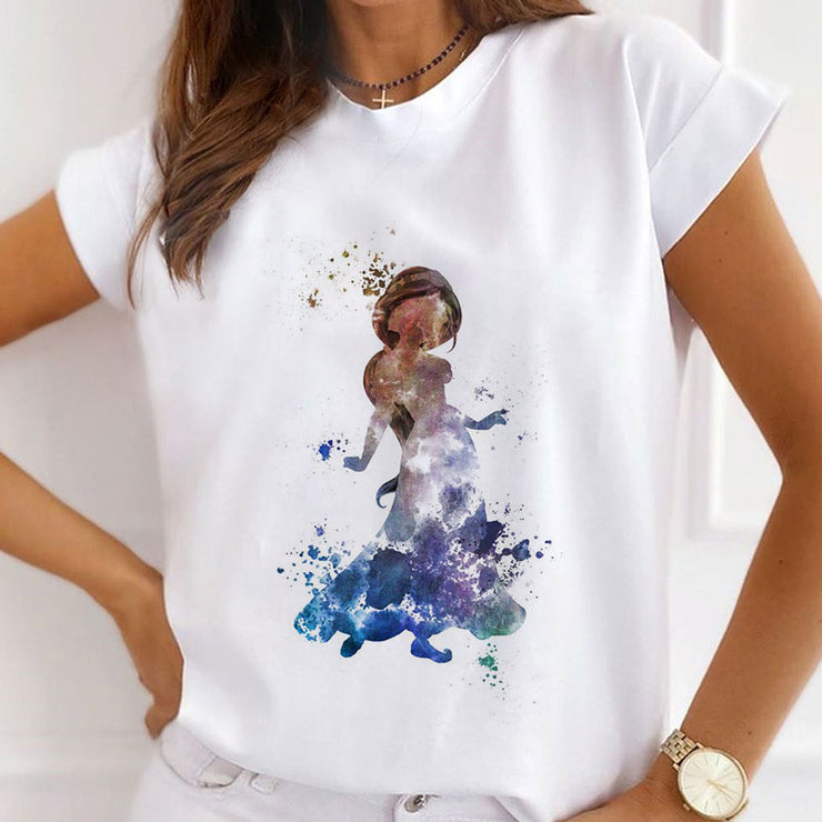 Style P :  Watercolor Princess Women White T-Shirt
