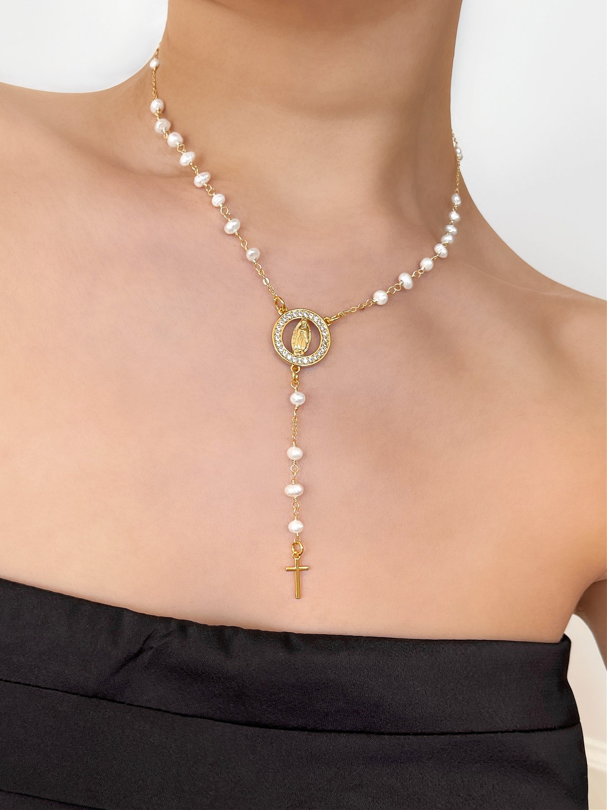 PALERMO PEARL CROSS NECKLACE - FIVE FOURTY NINE