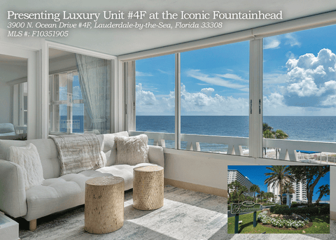 oceanfront condo real estate listing direct mail campaign with QR code to contact real estate agent for a tour in Fort Lauderdale, Florida