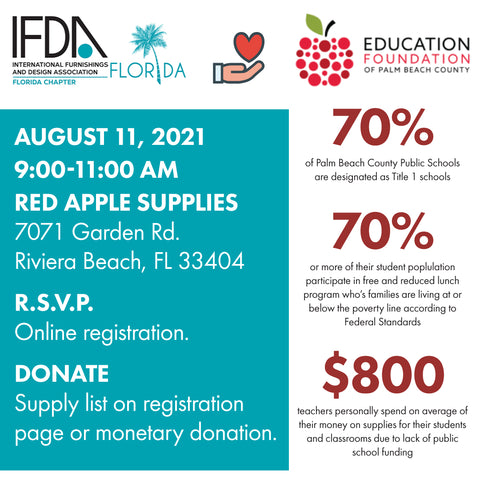International Furnishing and Design Association of Florida supports Education Foundation of Palm Beach County Red Apple Supplies