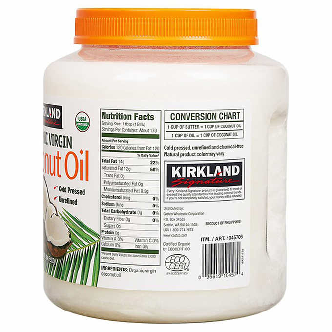 Aceite de coco orgánico virgen sin refinar Kirkland 2,48 kg