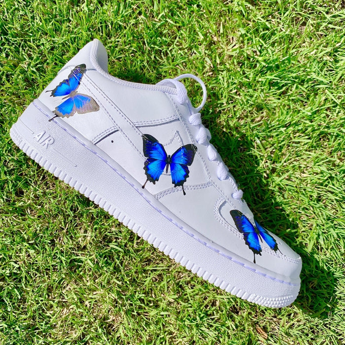 blue butterfly nike air force ones