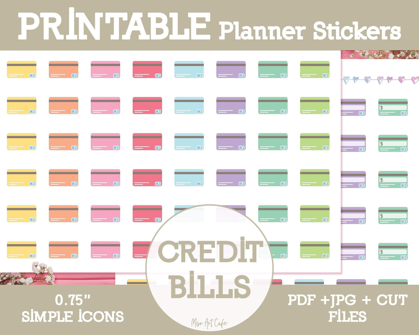 Printable Credit Card Icons - Simple Vector Icon Planner Stickers - Miso Art Cafe