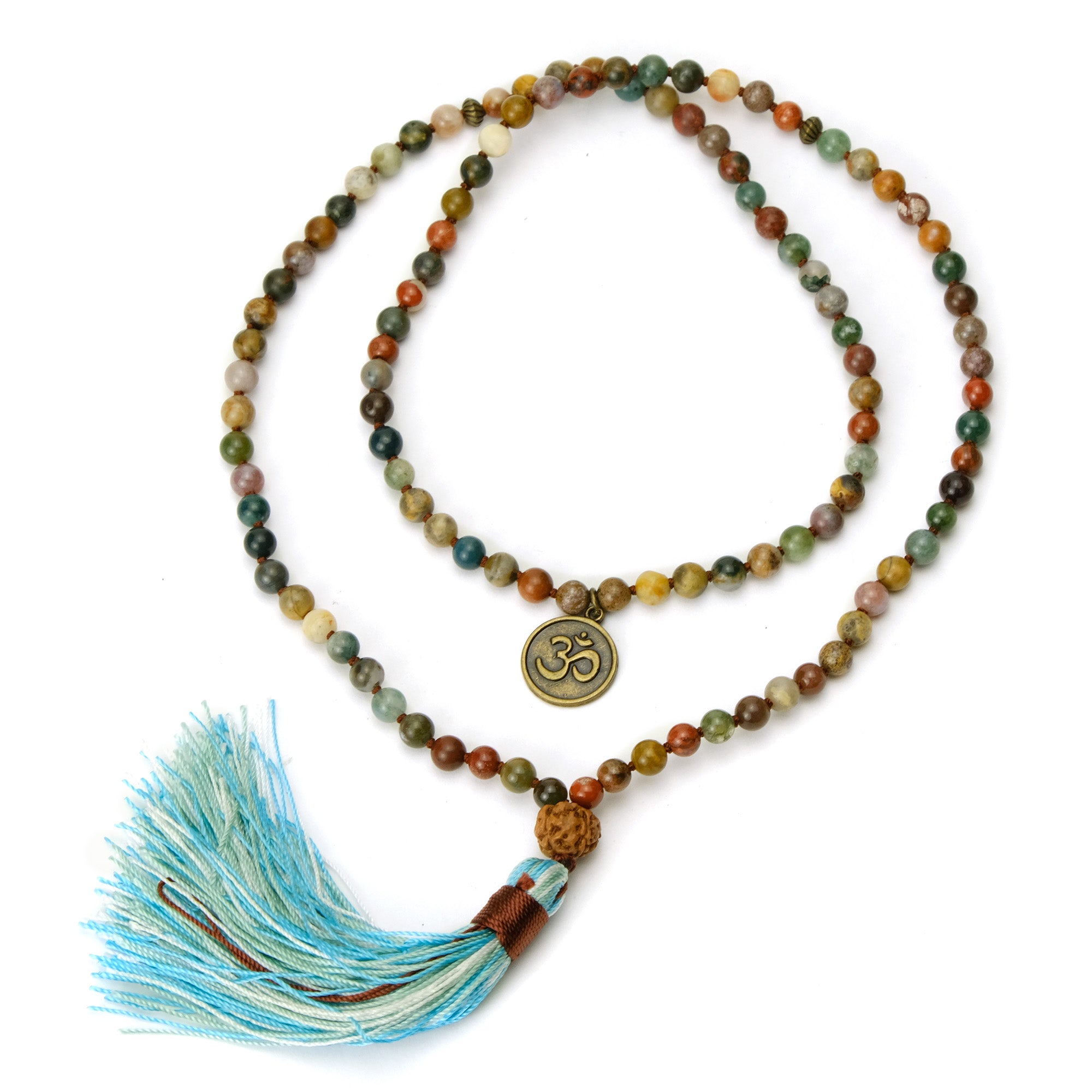 Boho Turquoise & Jasper Mala Necklace with a Tibetan Endless Knot Symb –  Naked Planet Jewelry