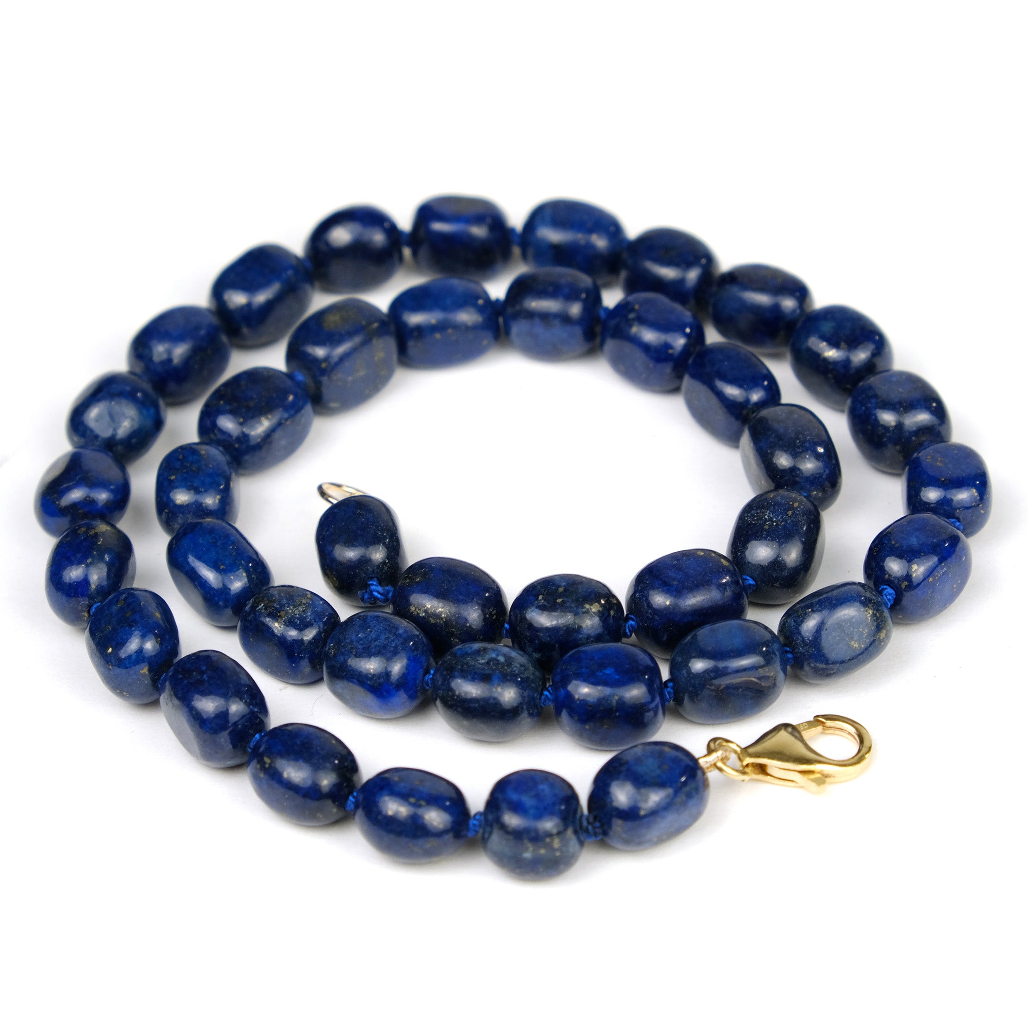 Lapis Lazuli 10mm Faceted Rondelle Knotted Necklace with Gold