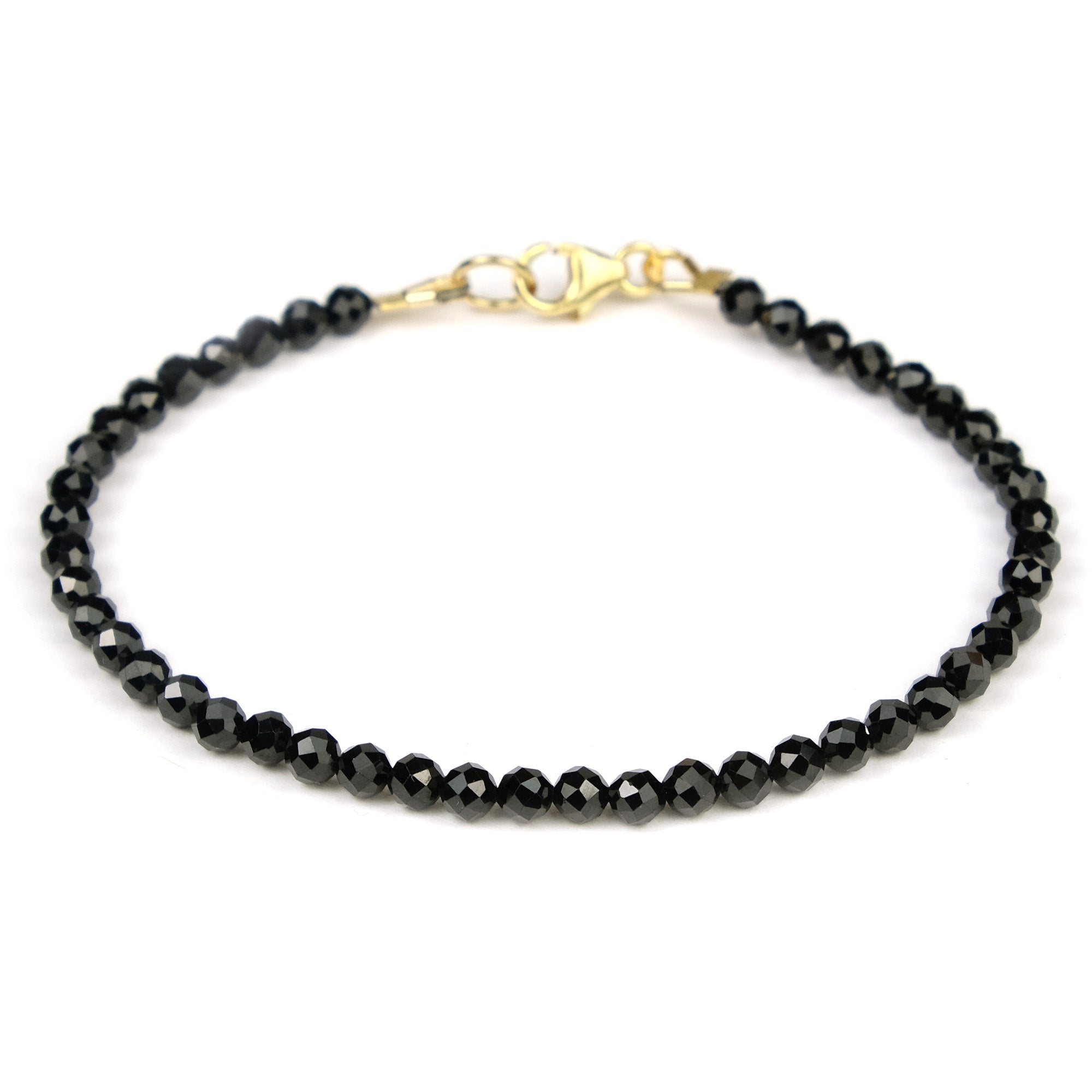 Black Tourmaline 3mm Faceted Round Bracelet with Sterling Silver