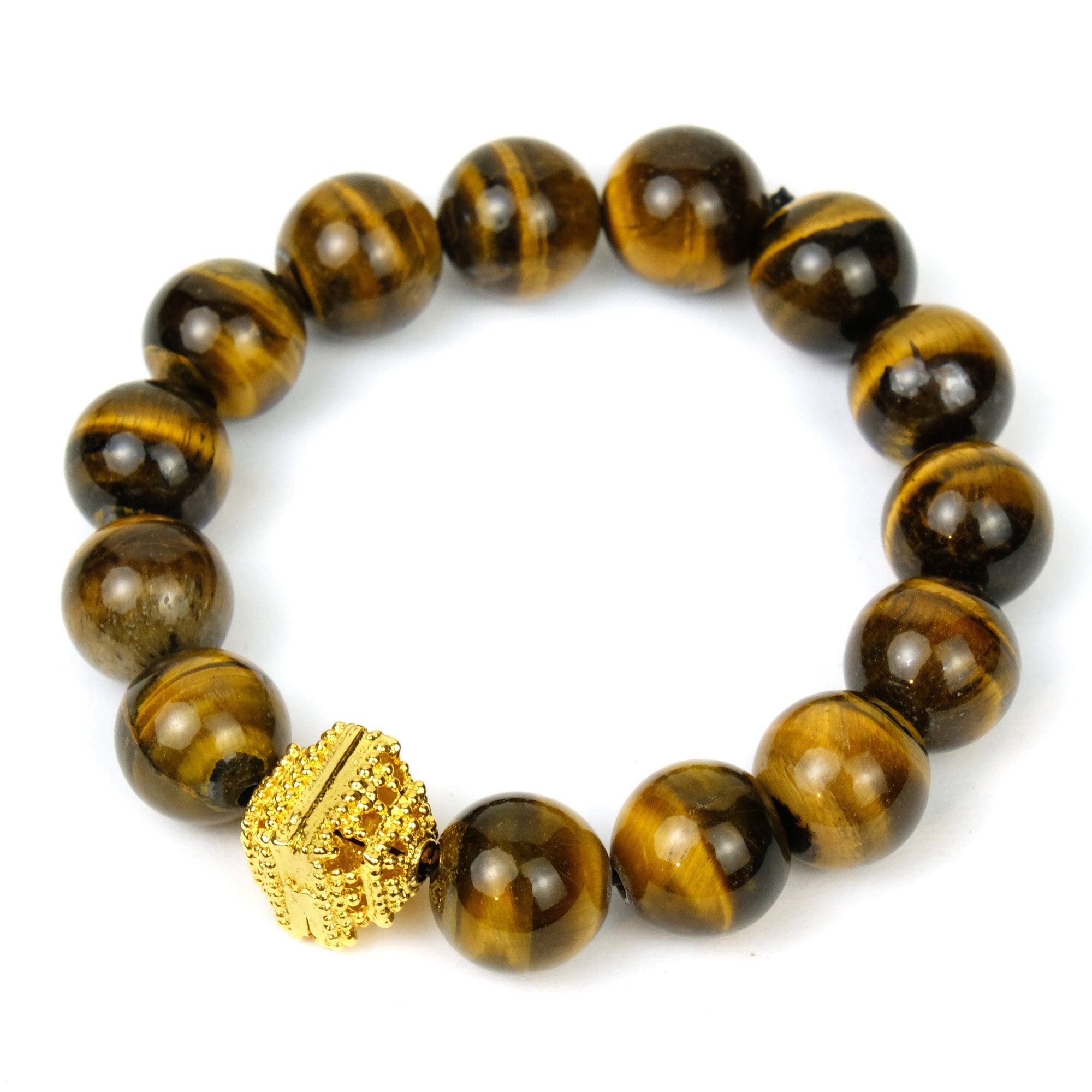 Pyrite and Tiger's Eye Stretch Bracelet with Brass Ganesha Amulet – Beads  of Paradise