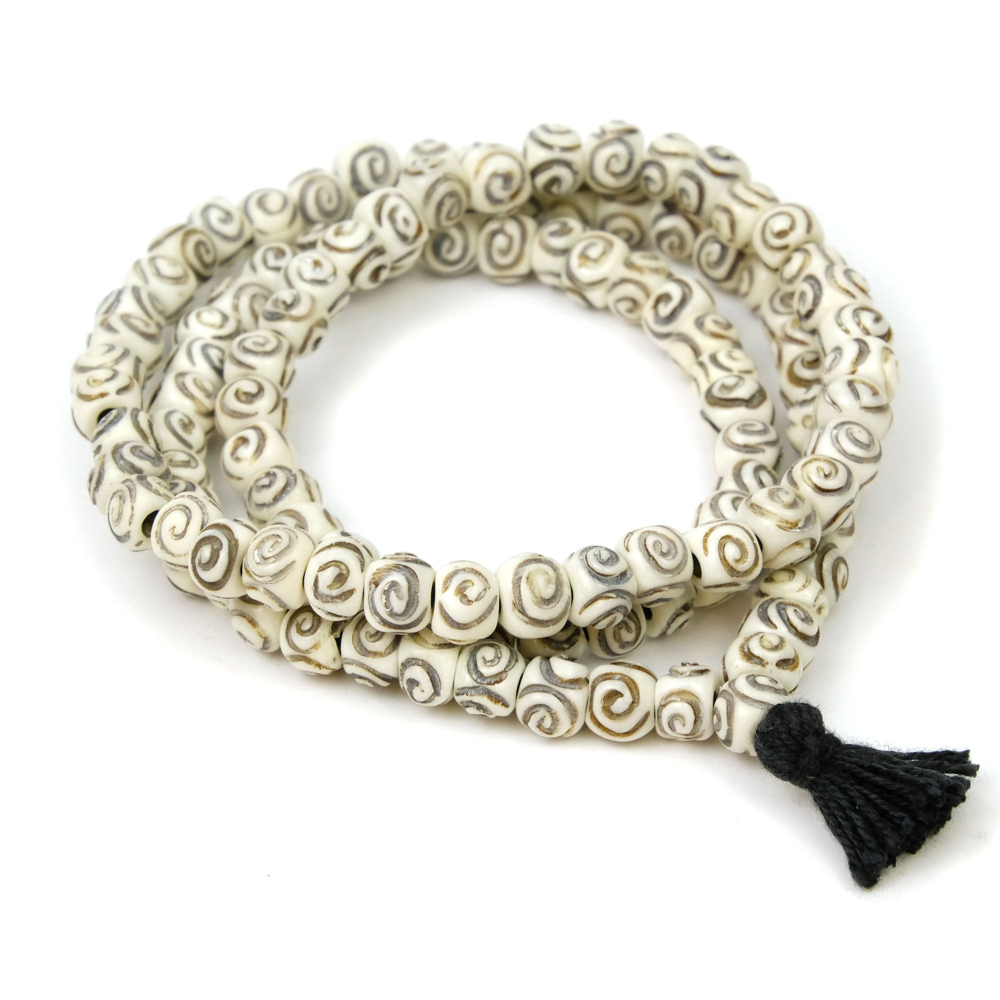 beads bone 108 carved bone mala 7x9mm skull beads.