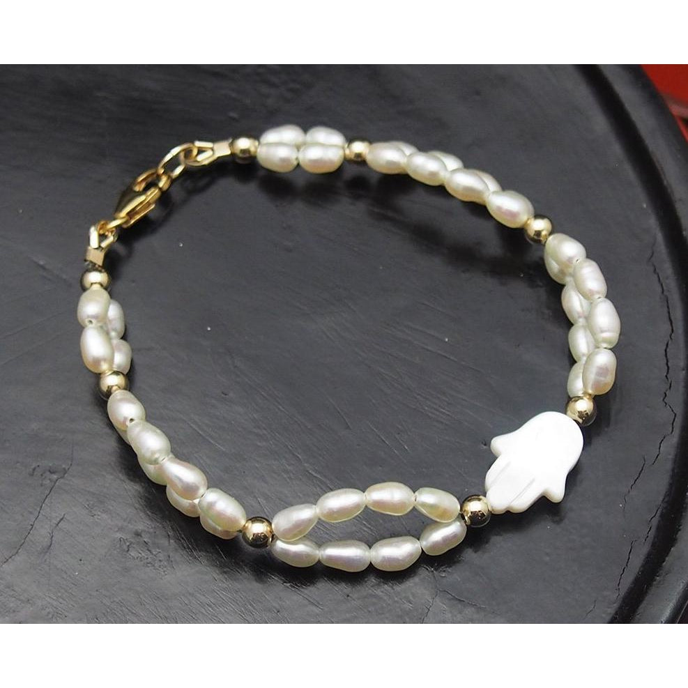 Faceted Fresh Water Pearl Bracelet with Gold Vermeil Spacer Beads with Gold Filled Trigger Clasp