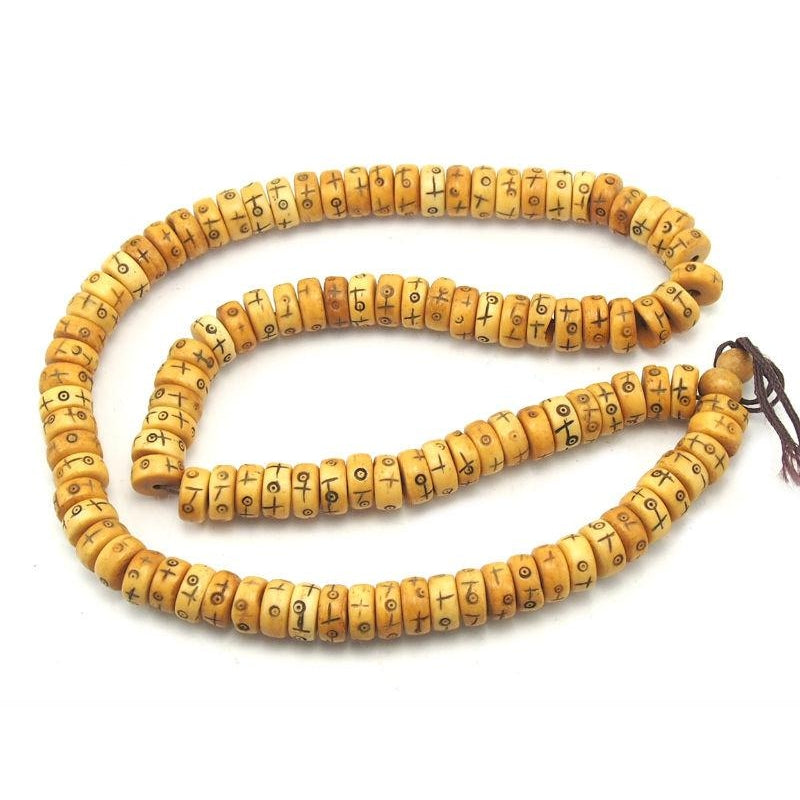 Bone Beads, Carved Sunshine / Sunburst Ox Bone Beads