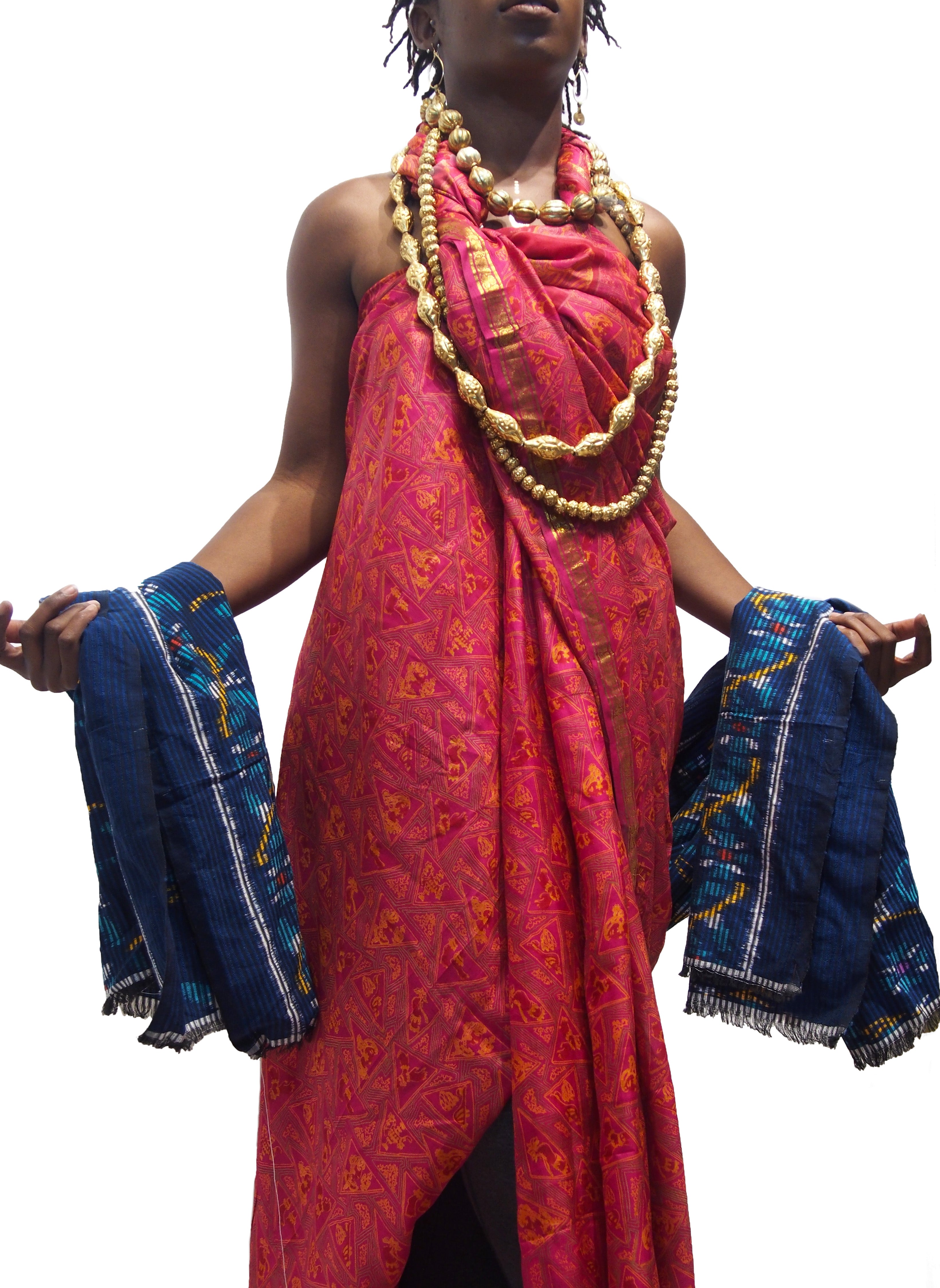 Ensemble 12: Vintage Rajasthan Sari with Floral Ikat Sarong from Bali