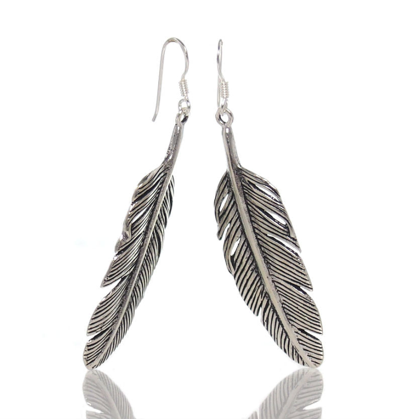 Sterling Silver Feather Earring (Thick) - Beads of Paradise