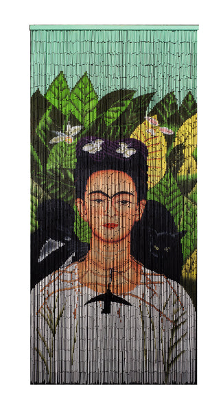 Bamboo Beaded Curtain Hand Painted-Frida with Black Monkeys – Beads of ...