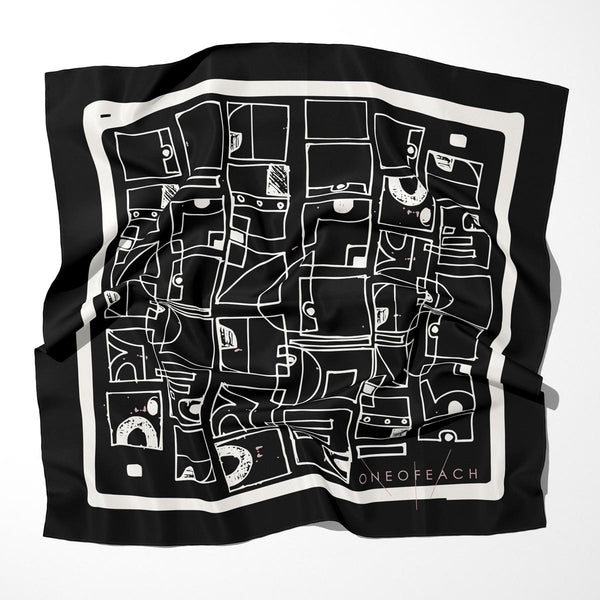 Doodles Geometric Pattern Print Scarf | Black