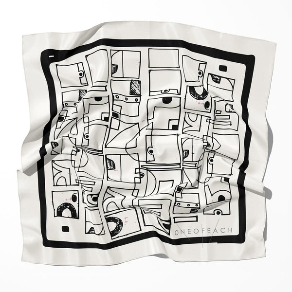 Doodles Geometric Pattern Print Scarf | Off-White