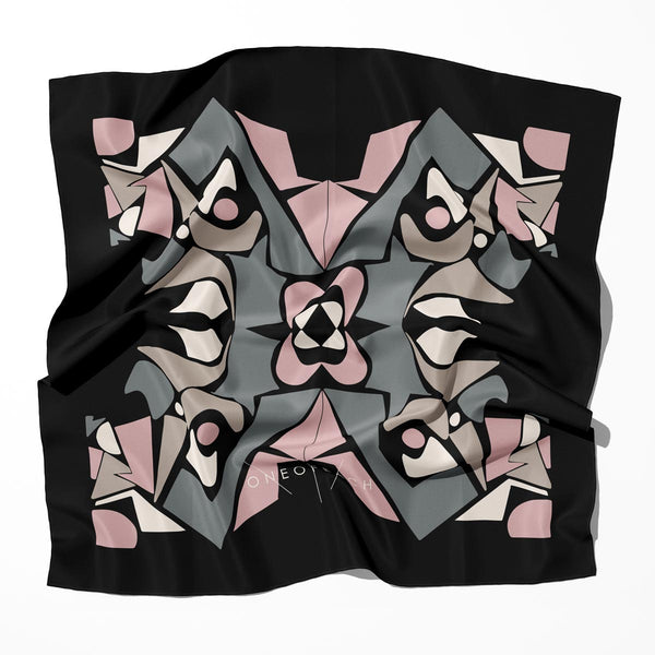 Geo-Shape Pattern Print Scarf | Black