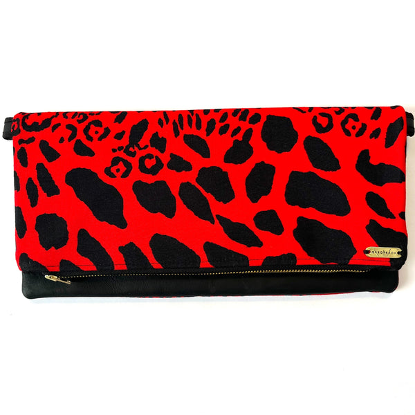 Fold-over Clutch Bag | Red Black Leopard