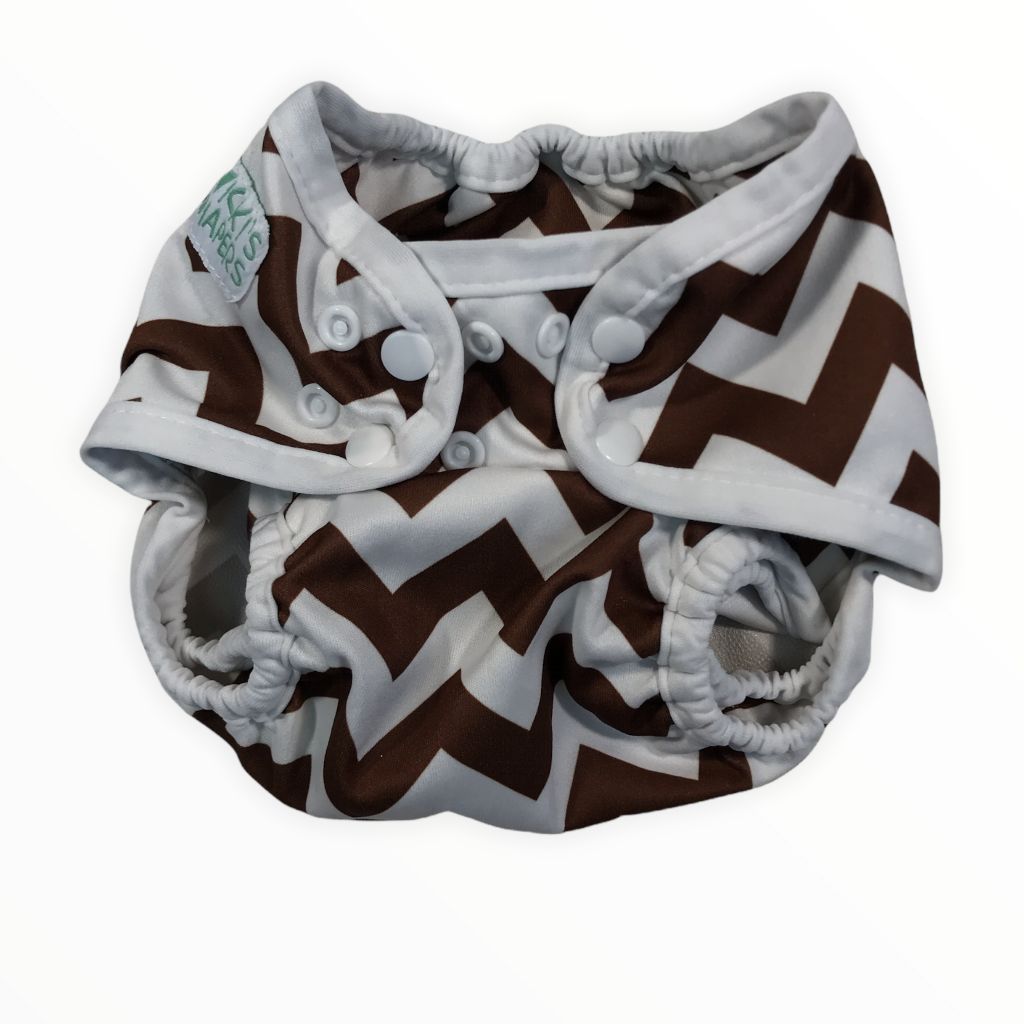  Nicki's Diapers Brown Chevron Cloth Diaper Cover (8-35lbs) 