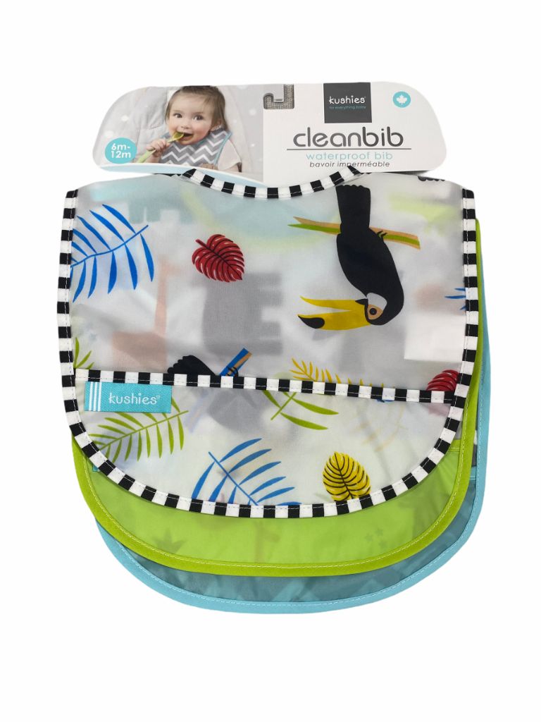  Kushies 3 Pack Cleanbib Jungle Waterproof Bibs (6/12M Neutral) 