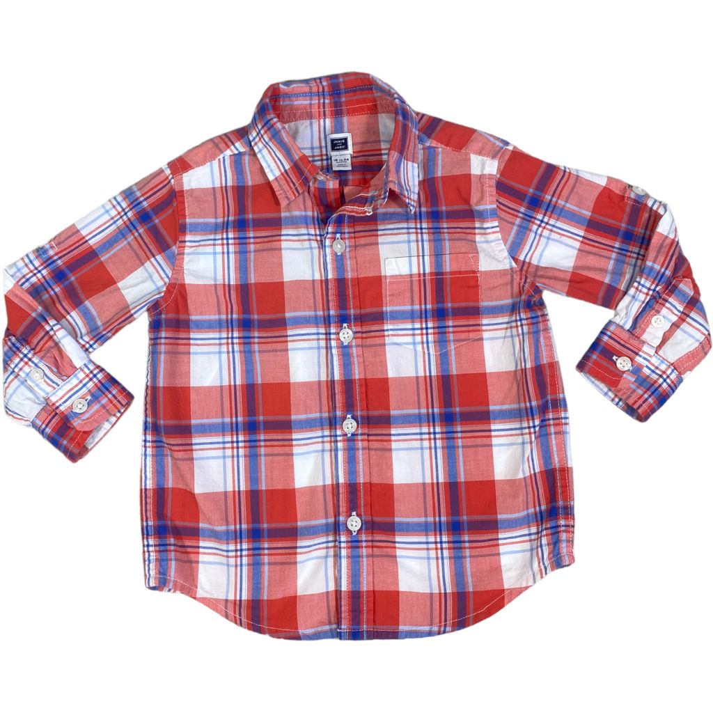  Janie & Jack Red Plaid Button Down (18/24M Boys) 