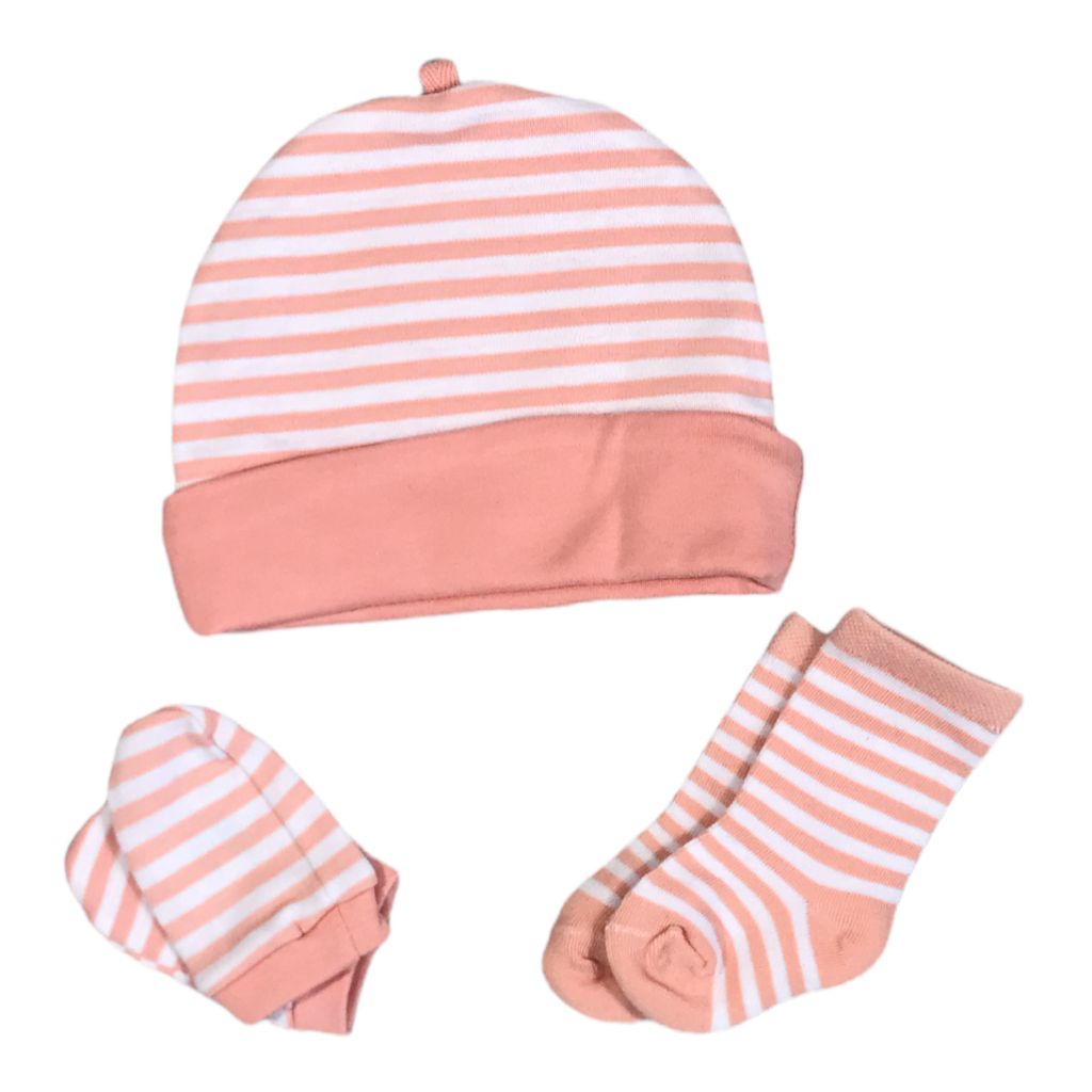  Peach Hat, Mitten & Bootie Set (0/3 Girls) 