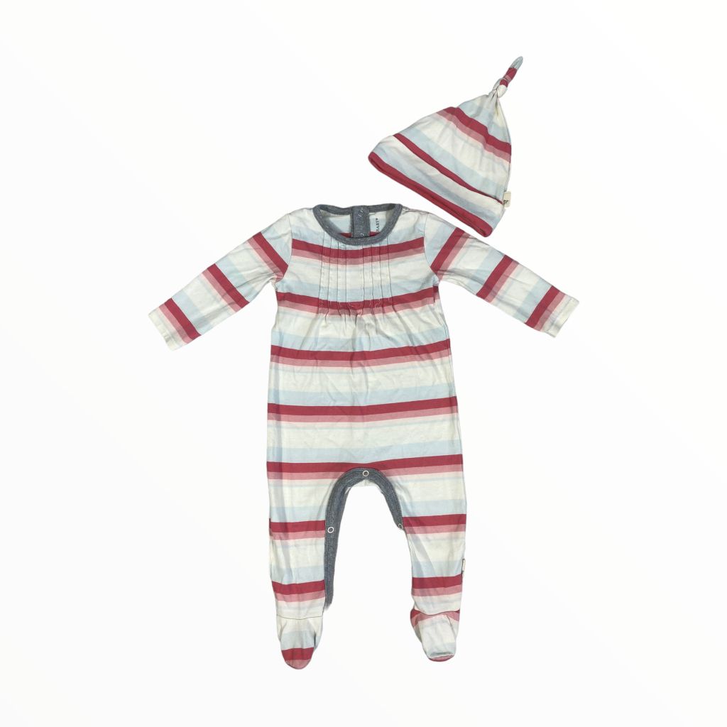  Burt's Bees Pink Organic Stripe Sleeper & Hat Set (3/6M Girls) 