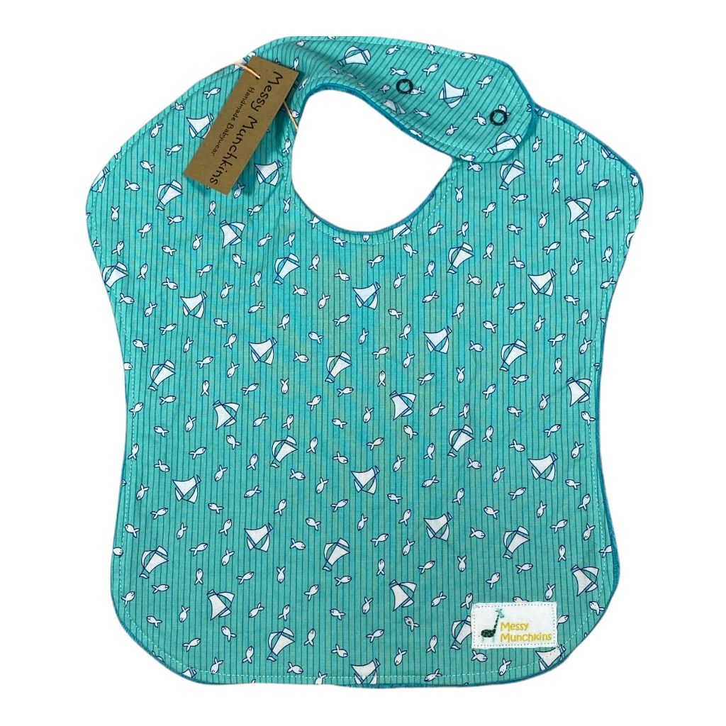  Messy Munchkins Blue Sailboat Full Coverage Bib 