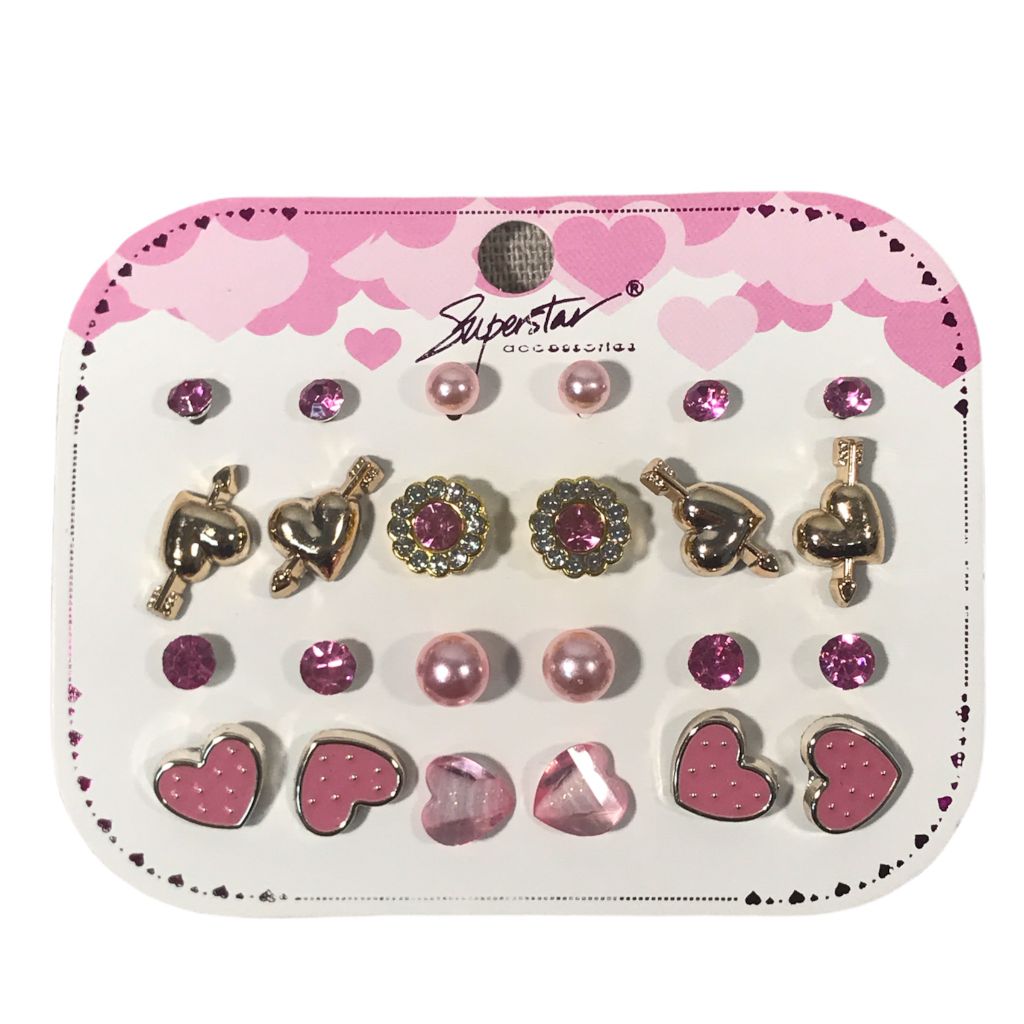  Superstar Light Pink Heart Earring Set 12 Pairs 