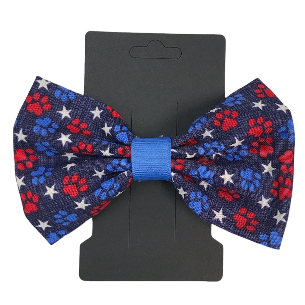  Handmade Navy Paw Prints Bow 