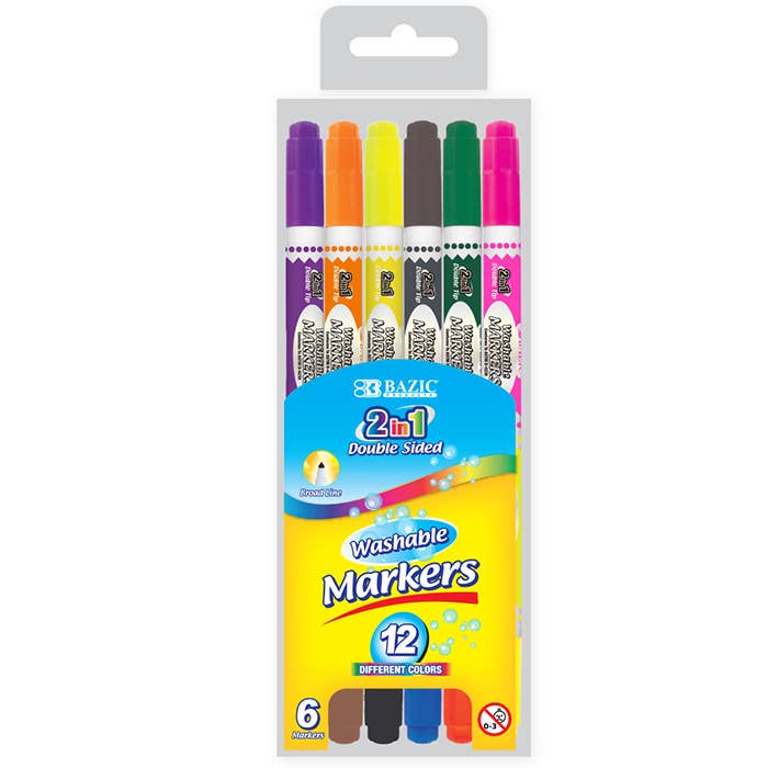  Bazic 6 Double Tip Washable Markers 