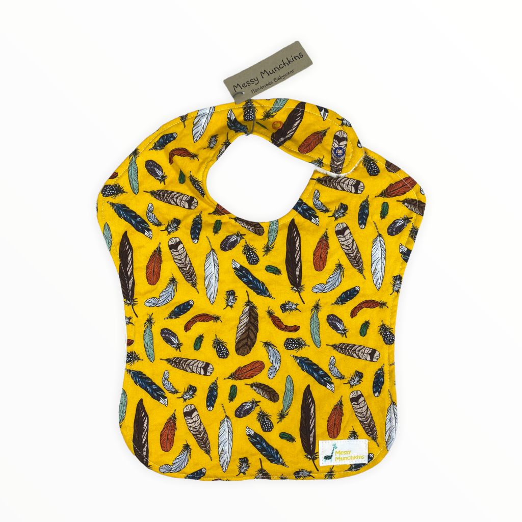  Messy Munchkins Yellow & Cream Feathers Full Coverage Bib 