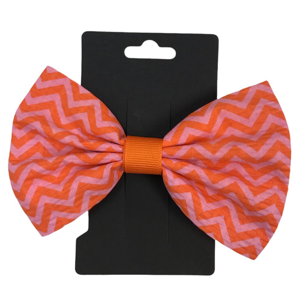  Handmade Pink & Orange Chevron Bow 