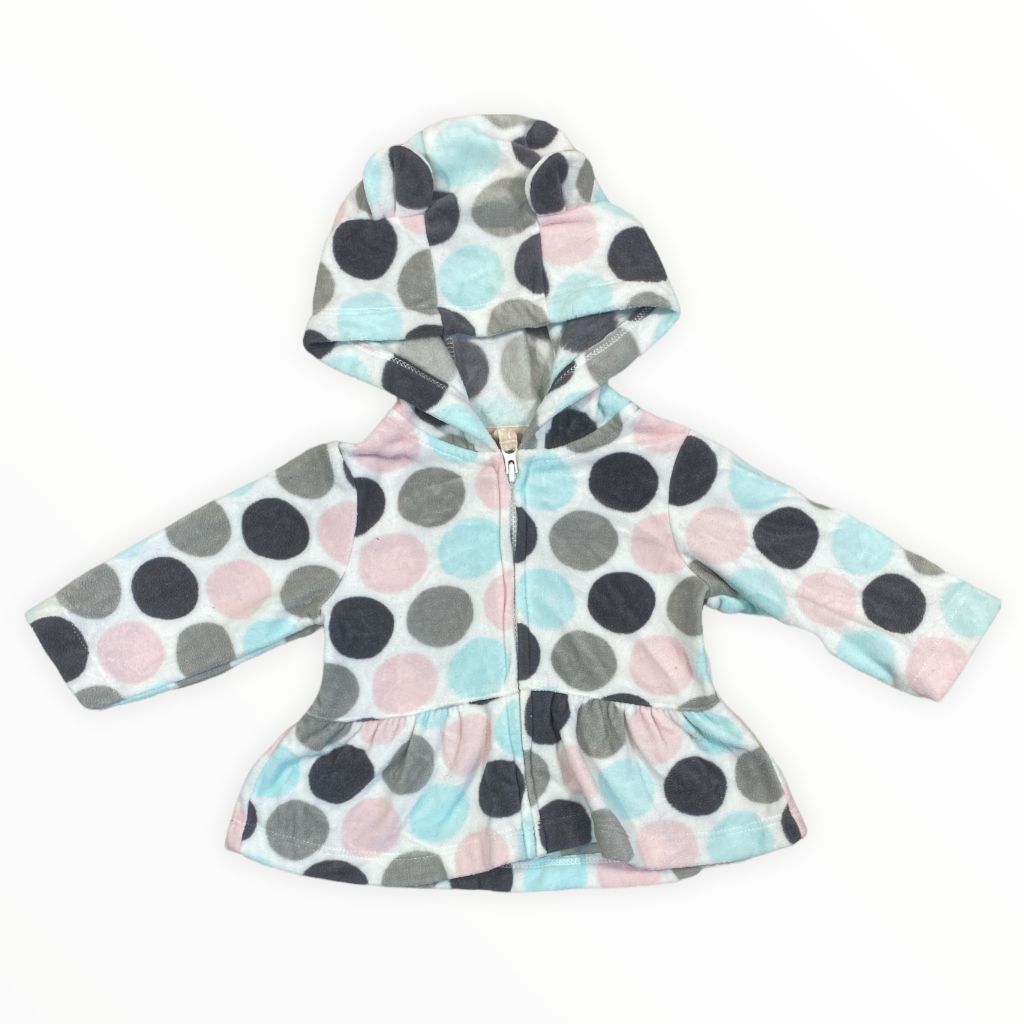  Carter's Gray, Blue & Pink Dots Hooded Fleece Jacket (3M Girls) 