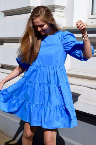 Blaues Kleid Minikleid Puffärmel