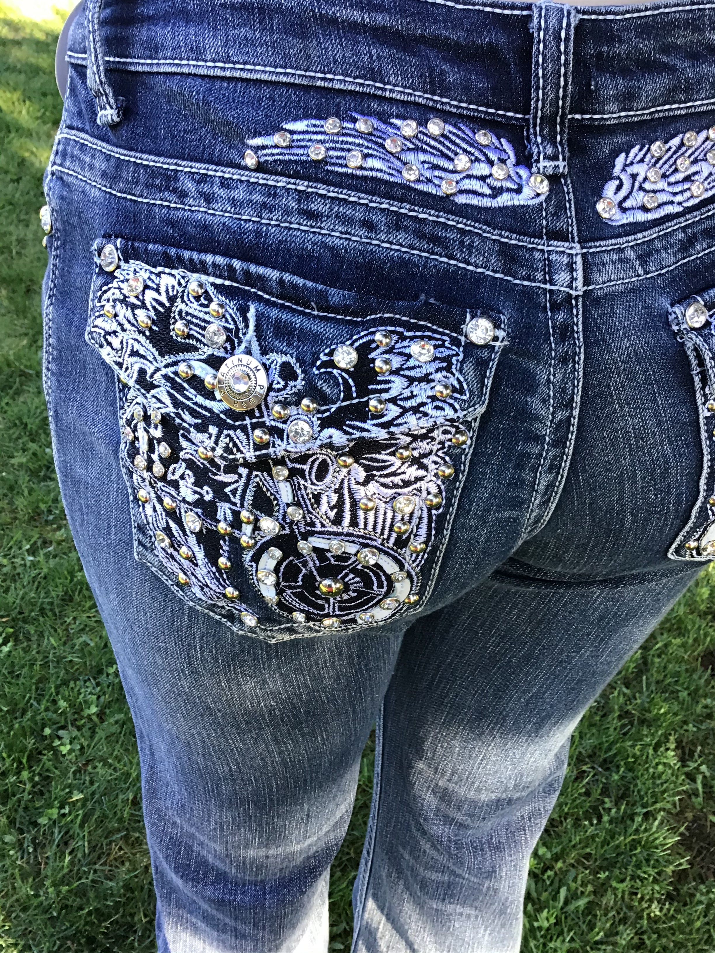 womens jeans with bling pockets