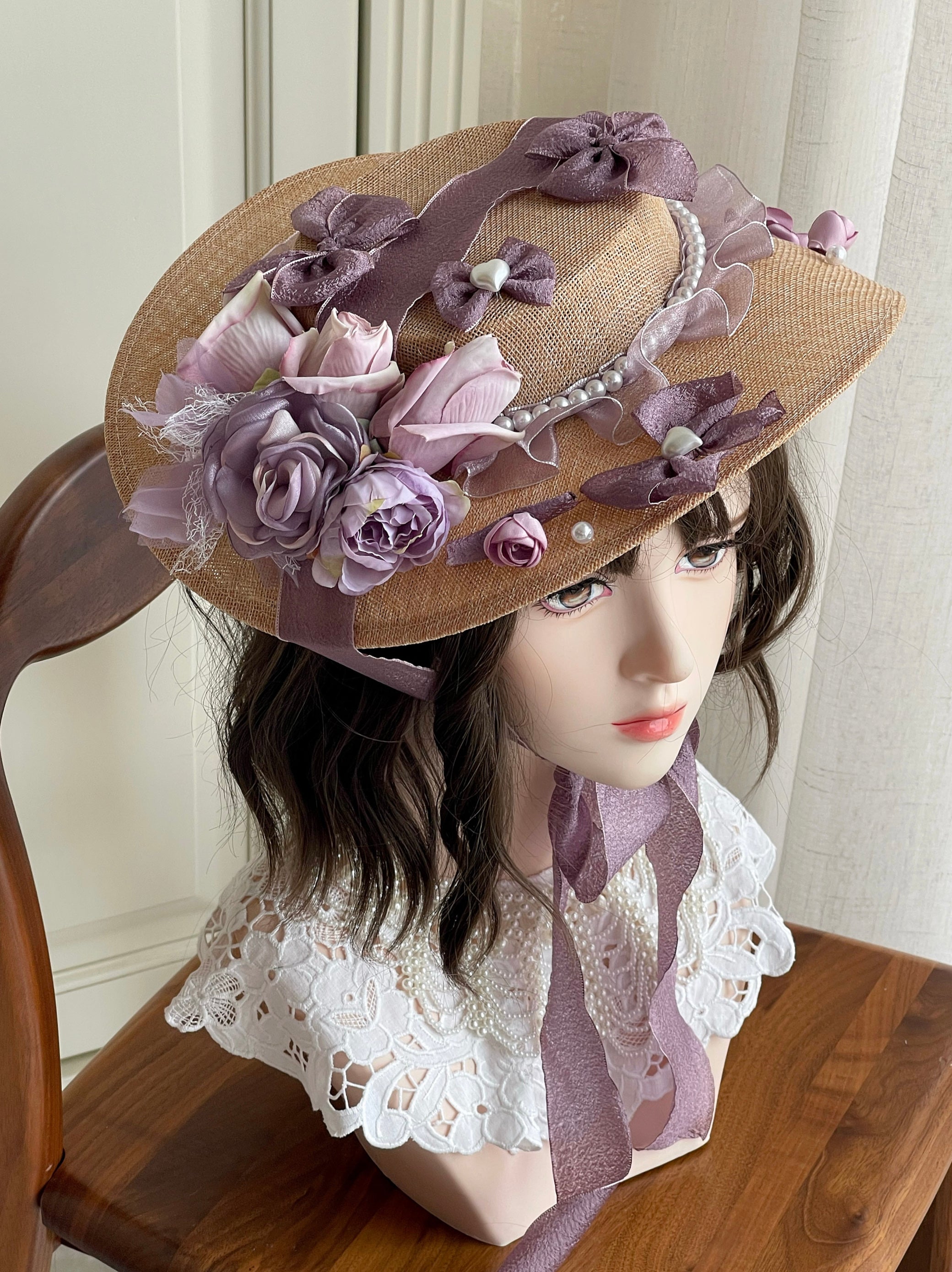  Vintage Purple Flower Flat Hat