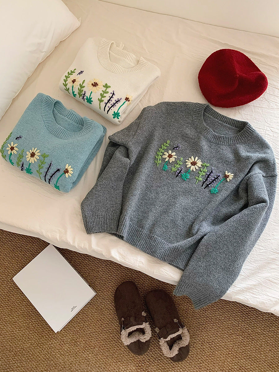  Hand Embroidered Floral Sweater