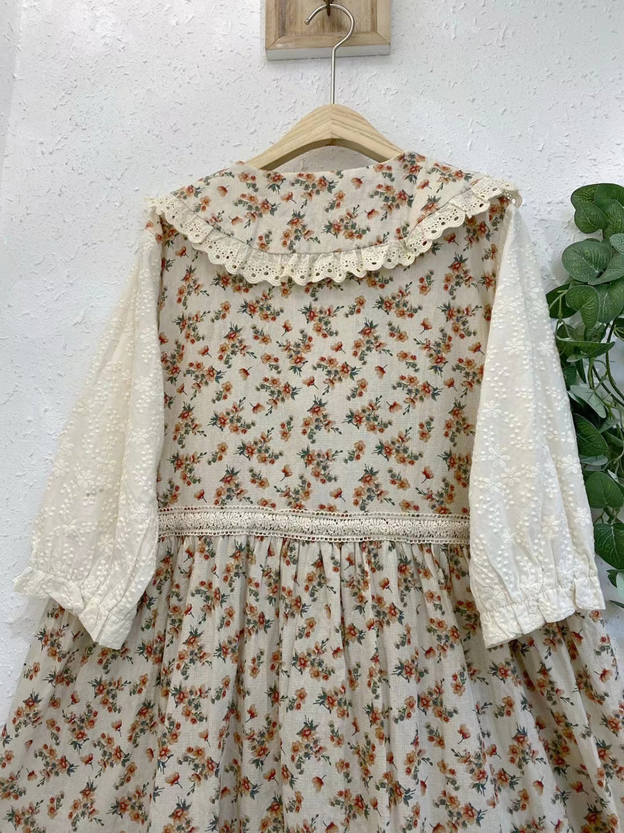 Farmcore Cotton Floral Dress With Drawstring– The Cottagecore